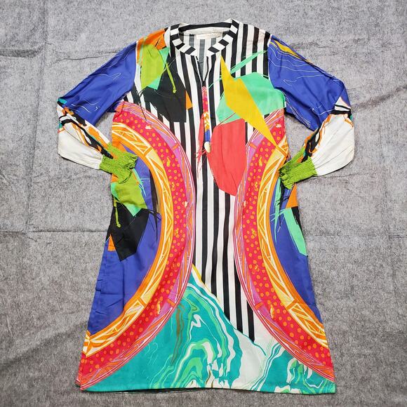 Ammara Khan Kaftan Womens Large Multicolor Artsy Art to Wear Tunic Pakistan - Picture 2 of 12